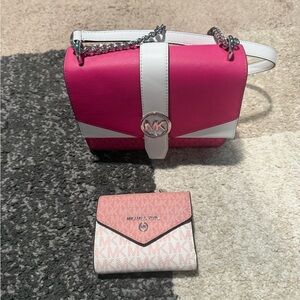 Michael Kors Fuchsia and White Crossbody Bag